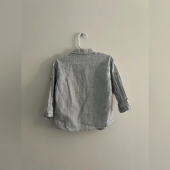 H&M Toddler Boys 18M Striped Button-Up Shirt Blue White Cotton - Picture 4 of 4